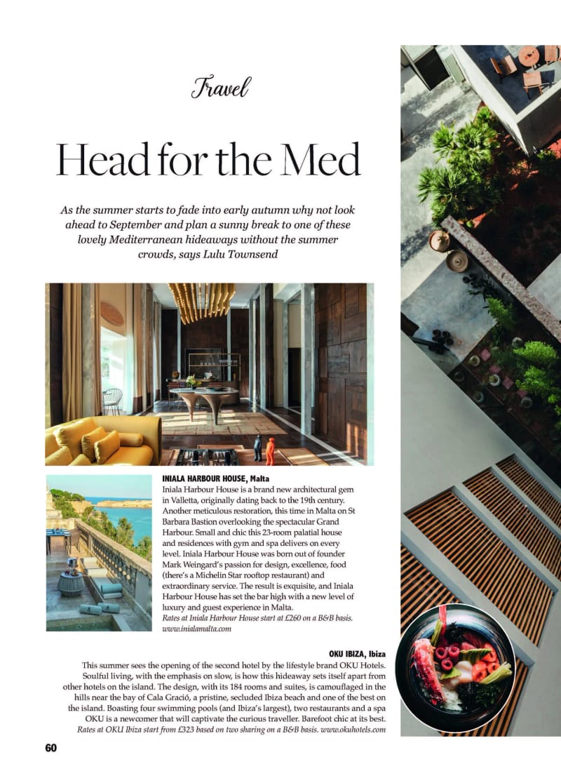 Head to the Med, Iniala Harbour House, Malta, and OKU Ibiza