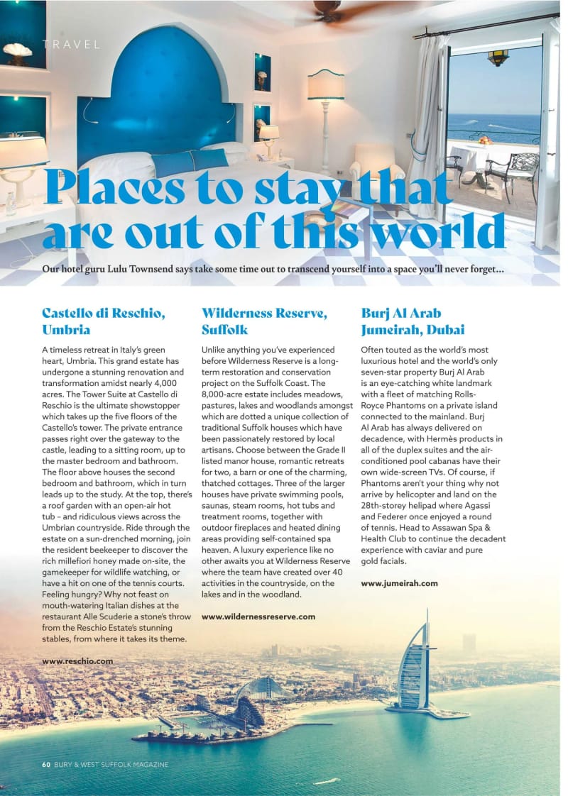 Places to stay that are out of this world, Castello di Reschio, Wilderness Reserve and Burj Al Arab