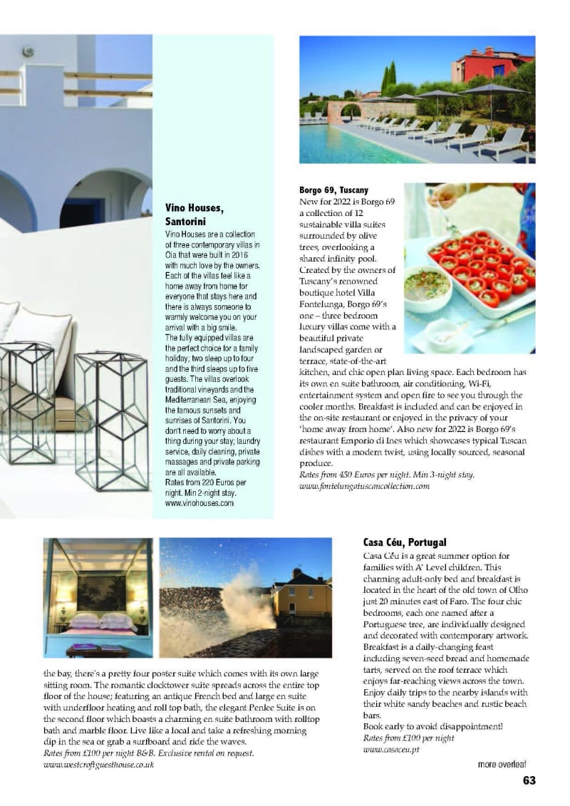 Where to go post exams, accommodation in Santorini and Tuscany