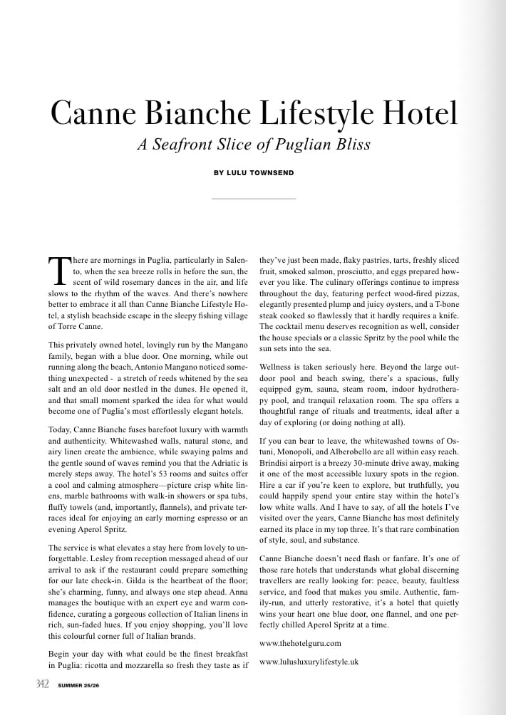 Dossier 2025, Canne Bianche Lifestyle Hotel, Puglia