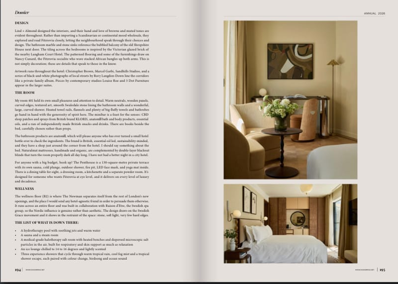 Dossier 2026, The Newman, London, second page of the feature