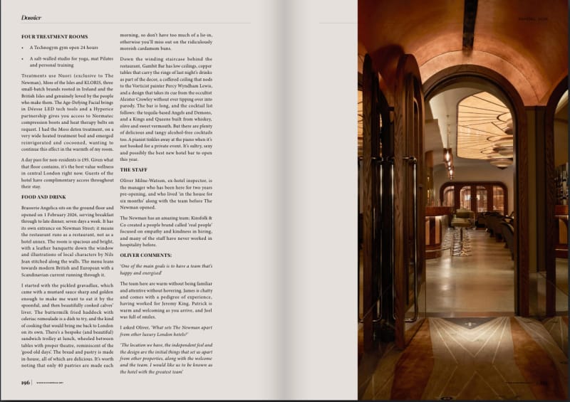Dossier 2026, The Newman, London, third page of the feature