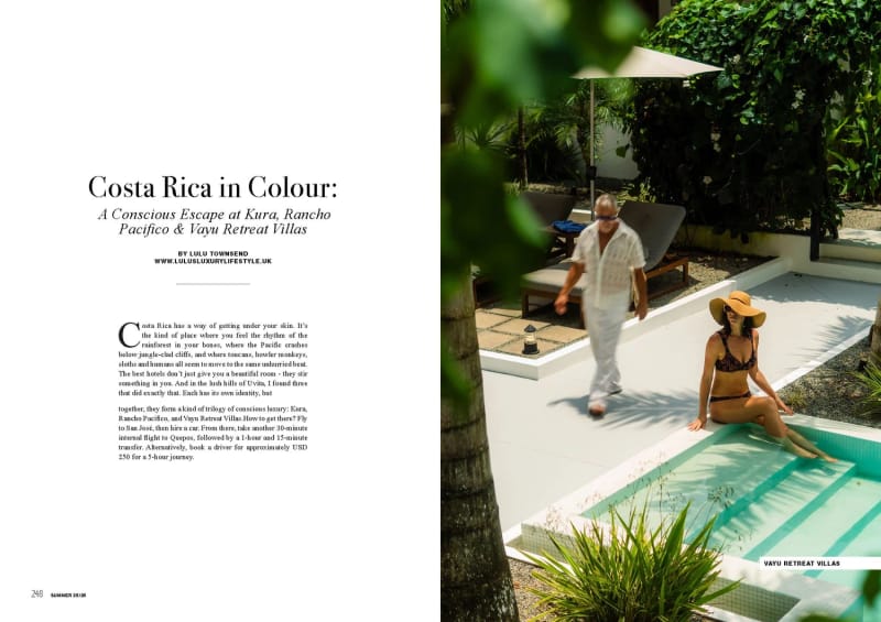 Dossier Man spread, Costa Rica travel feature