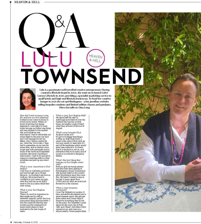 Interview with Gina Long in the East Anglian Daily Times, first page