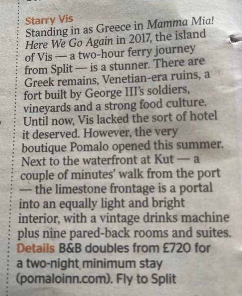 The Times, August 2023, Pomalo Inn feature