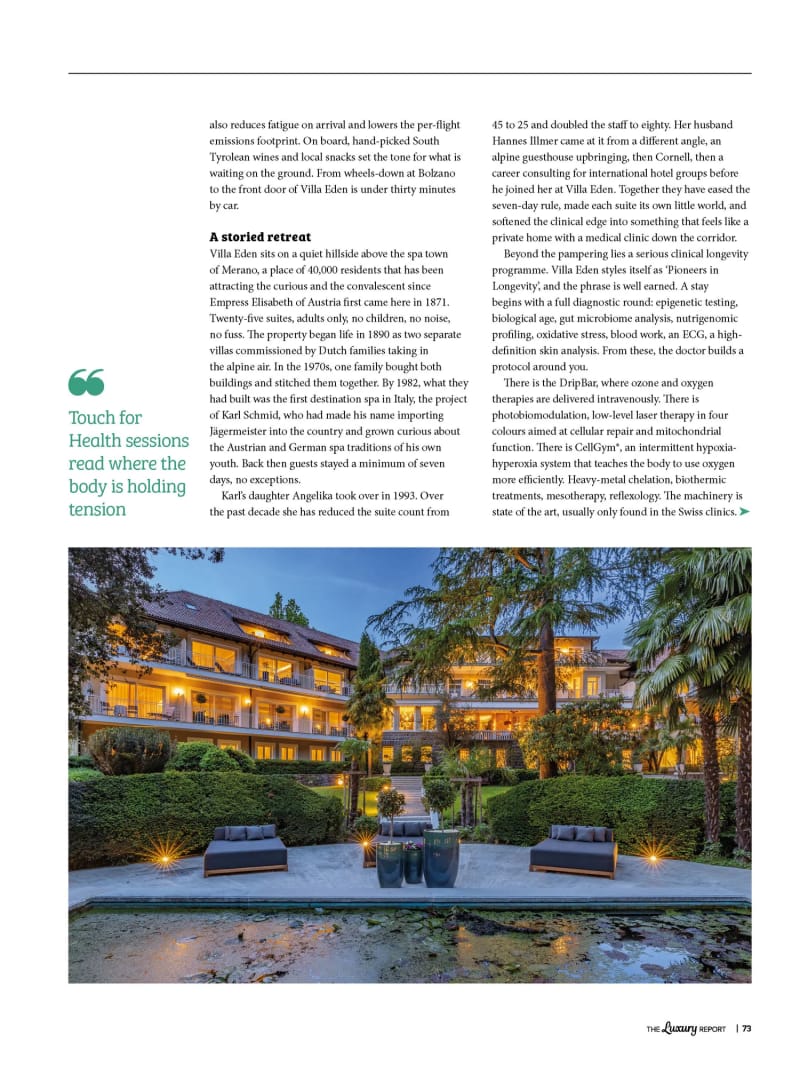 The Luxury Report, Summer 2026, Villa Eden, second page of the feature