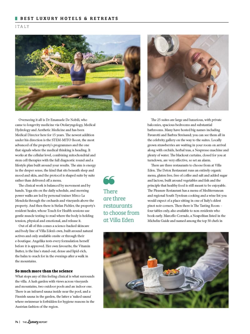 The Luxury Report, Summer 2026, Villa Eden, third page of the feature