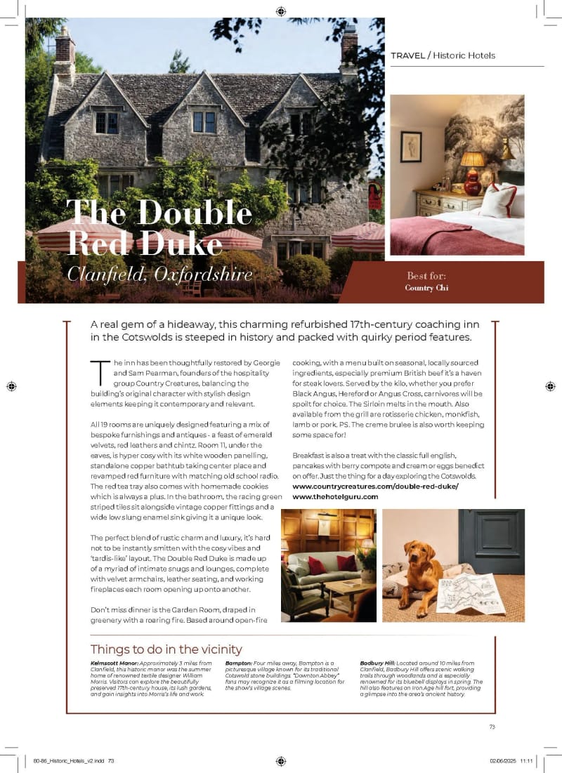 Wherever magazine, Heritage Hospitality, The Double Red Duke, Cotswolds