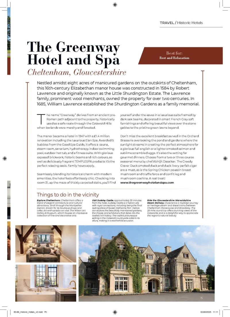 Wherever magazine, Heritage Hospitality, The Greenway Hotel and Spa