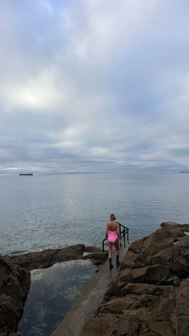 Heading down the steps into the sea