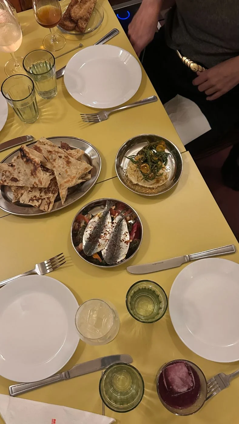 Sardines, fava bean purée and flatbread