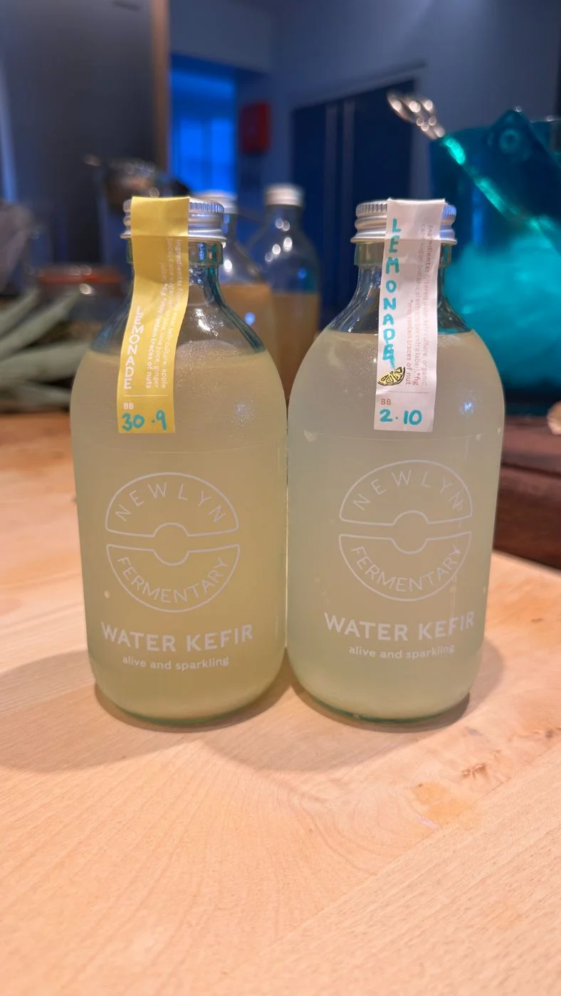 Two bottles of water kefir lemonade